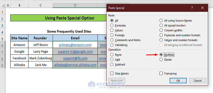 remove hyperlinks using paste special option