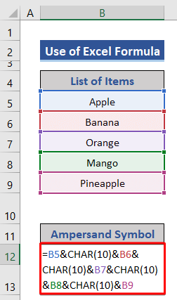 Apply a formula based on ampersand to add new line in Excel