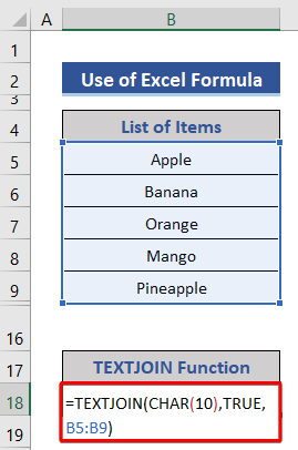 Apply a formula based on TEXTJOIN function to add new line in Excel