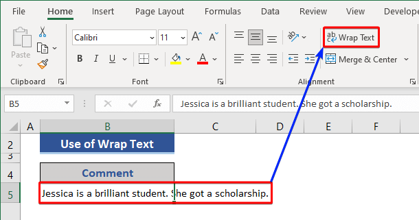 Enable Wrap Text for go to next line in Excel