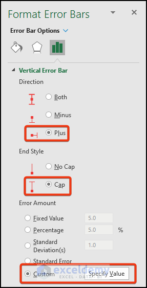 Customize the error bars in Excel to show confidence interval