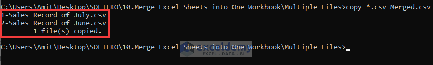 the two file names that we wish to combine