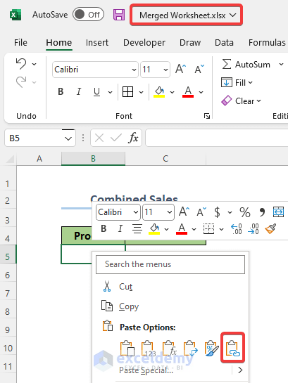 Merge Excel Sheets into One Workbook Using Paste Link Option