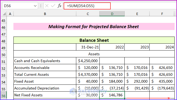 Net Fixed Assets from Projected Financial Statements in Excel Format