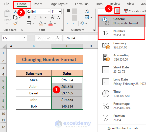 Change Format to Remove Comma from Currency in Excel