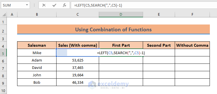 Combination of Functions to Remove Comma in Excel