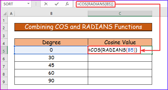 Combining COS and RADIANS Functions as A Easy Solutions If COS in Excel Is Wrong
