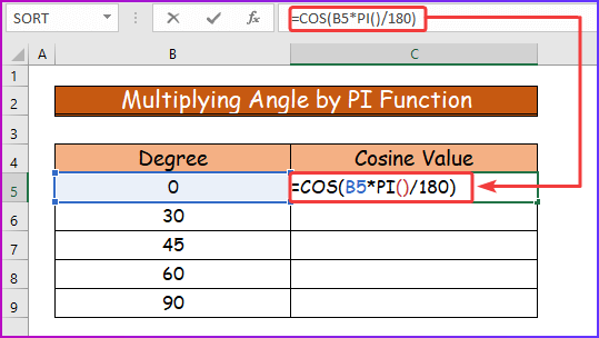 Multiplying Angle by PI Function as A Easy Solutions If COS in Excel Is Wrong