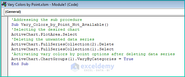 Creating the Code for Applying VBA Code as a Suitable Solution If Vary Colors by Point Is Not Available in Excel 