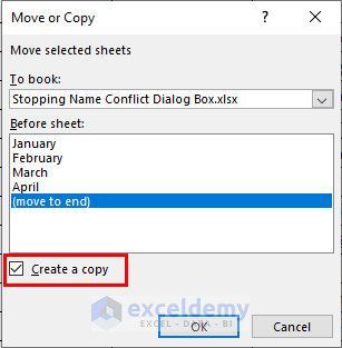 Copy sheet to induce name conflict dialog box