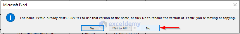 Click No to Name Conflict Error box in Excel