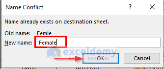 Stop Name Conflict Dialog Box in Excel