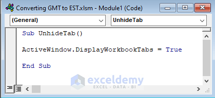 VBA code to Unhide Sheet Tab in Excel