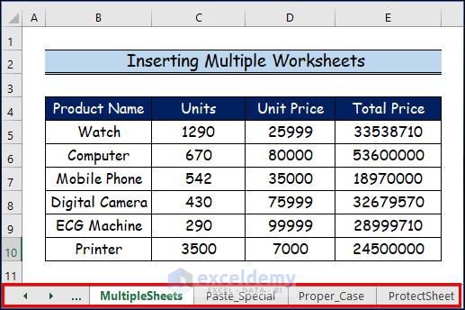 Inserting Multiple Worksheets for cReating VBA Macro Example in Excel