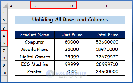 Unhiding All Rows and Columns for Creating VBA Macro Example in Excel