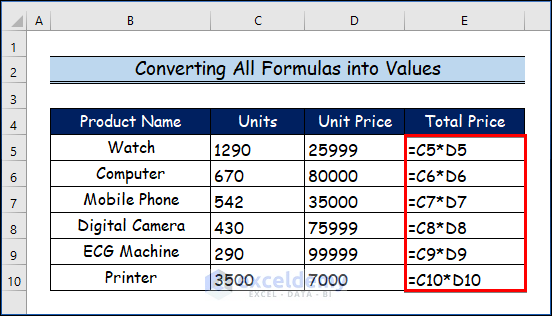 Converting All Formulas into Values for Creating VBA Macro Example in Excel