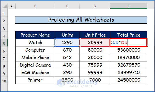  Protecting All Worksheets for Creating VBA Macro Example in Excel