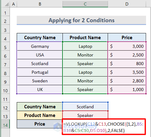 VLOOKUP with CHOOSE Function
