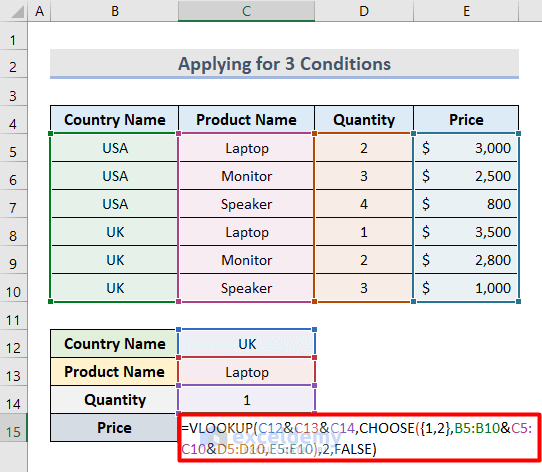 Insert VLOOKUP & CHOOSE Functions for 3 Conditions