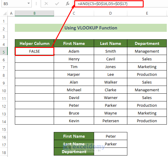Using AND Function to Get Helper Column Value