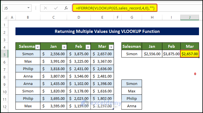 multiple values return using vlookup function with drop down list