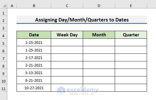 Assign Day/Month/Quarters to Dates Using Excel CHOOSE Function