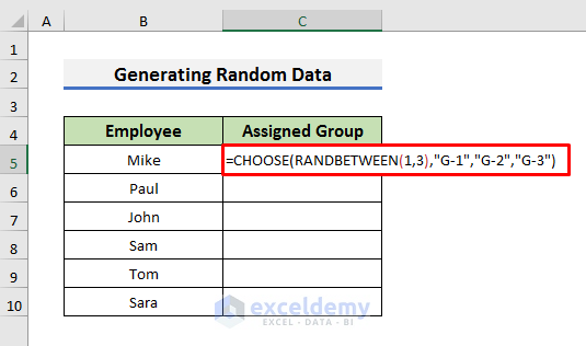 Generate Random Data Using Excel CHOOSE Function
