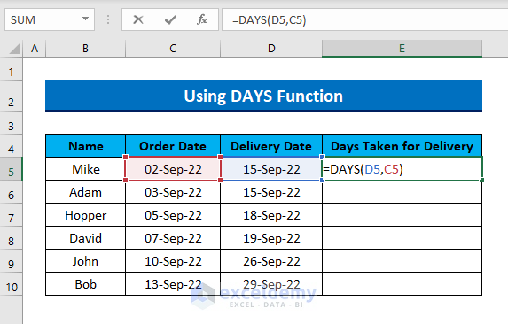 DAYS function to calculate Days with Aging Formula in Excel in
