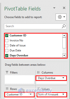 PivotTable to calculate aging of accounts receivable in excel