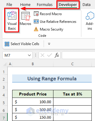 opening VBA to apply formula to entire column excel 