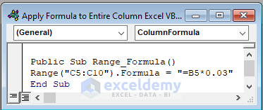 VBA code to apply formula to entire column excel 