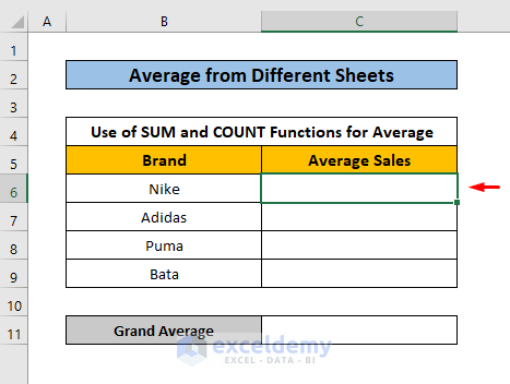average from different sheets in excel using SUM COUNT function