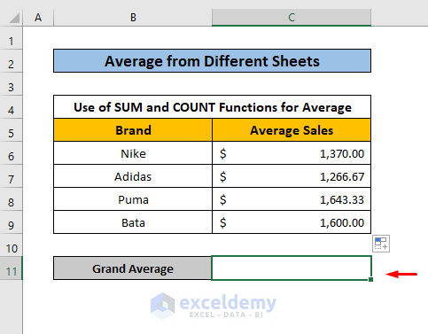 calculate average from different sheets in excel sum count function use