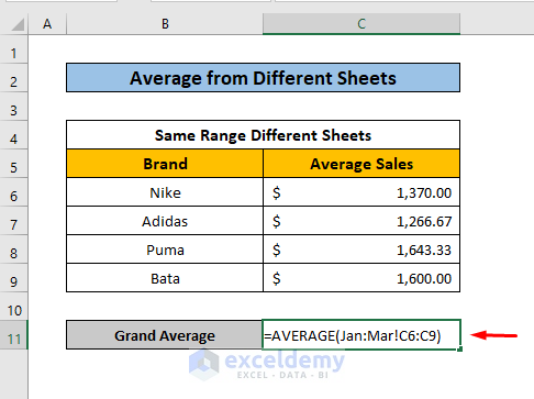 calculate average from different sheet in excel formula input