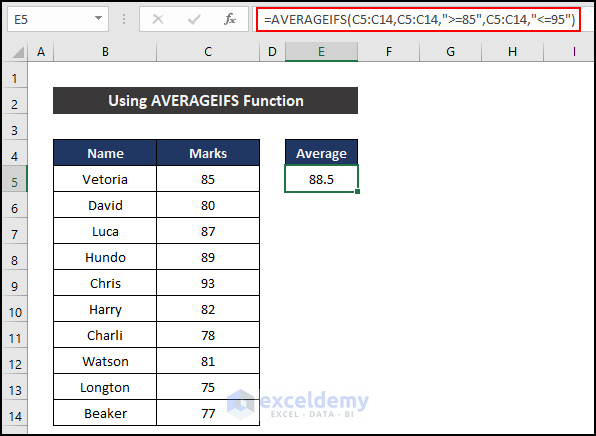 Inserting AVERAGEIFS function to get the average based on criteria