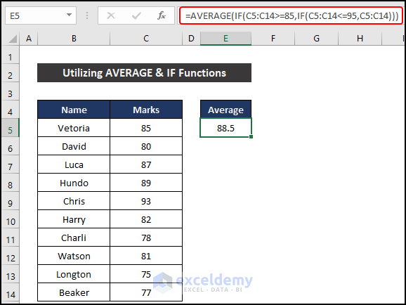 Utilizing AVERAGE and IF Functions to Find Average If Values Lie Between Two Numbers