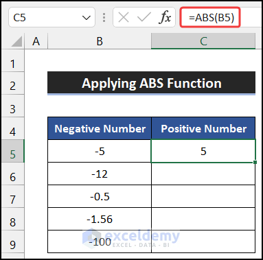 Applying ABS Function for Changing Negative to Positive