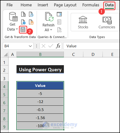 Launching power query editor tab for changing value