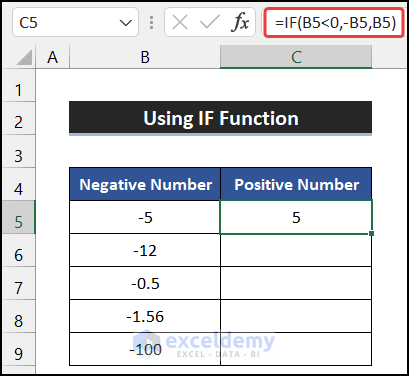 Using IF Function for Changing Negative to Positive