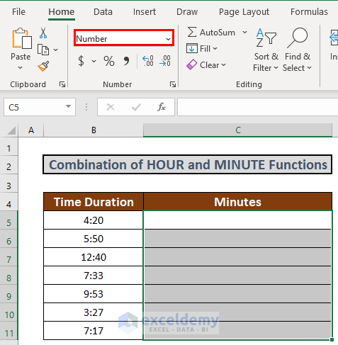 HOUR and MINUTE functions Multiply to convert hours and minutes to minutes in excel
