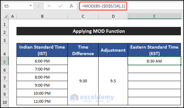 Applying MOD Function to Convert Time