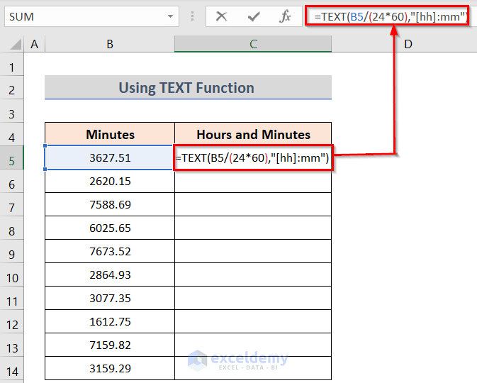 Inserting Formula to convert minutes to hours and minutes in excel