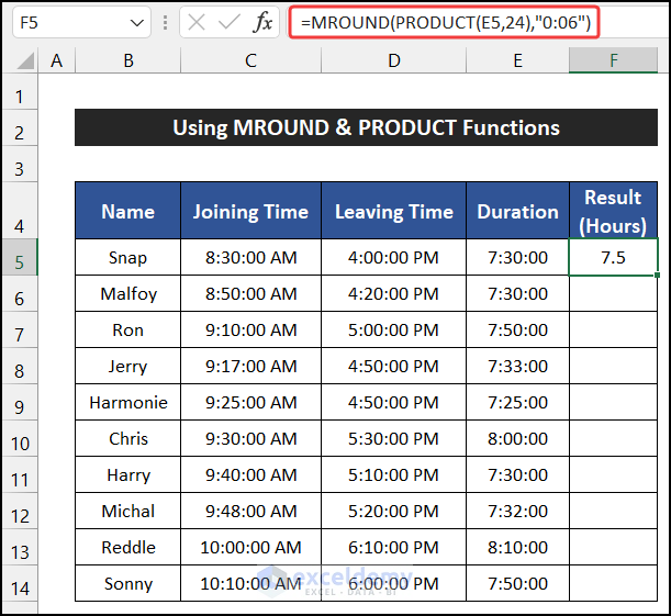 Using MROUND and PRODUCT Functions to turn Minutes to Tenths