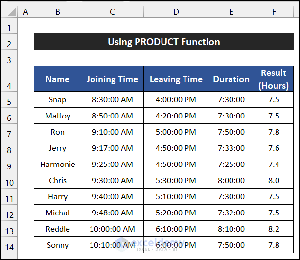 Using PRODUCT Function to Convert Minutes to Tenths of an Hour