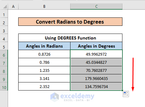 radians to degrees in excel