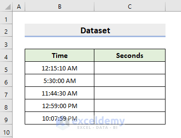 convert time to seconds in excel