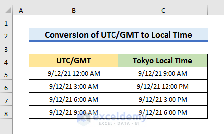 How to Change UTC/GMT to Local Time in Excel