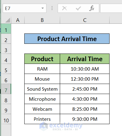 Dataset to convert time to hours in Excel 