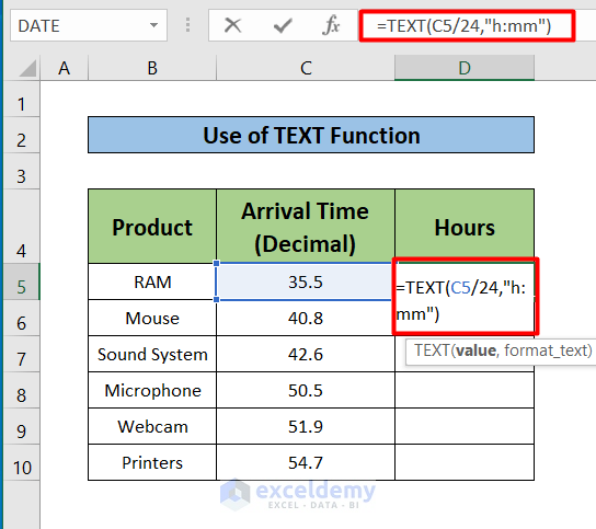 TEXT Function to convert Decimal time to hours & minutes in Excel 
