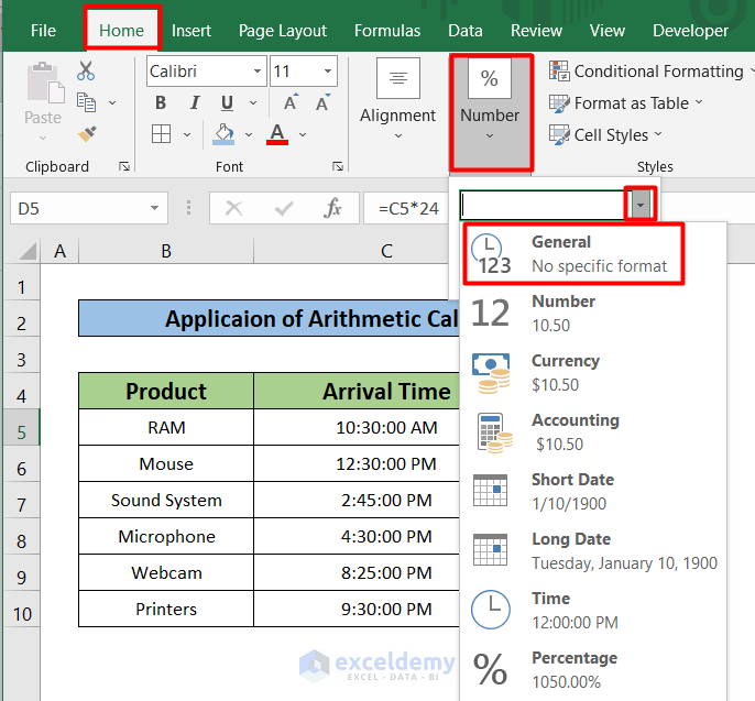 Arithmetic Calculation to convert time to hours in Excel 